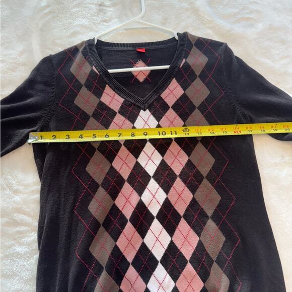 s. Oliver Women’s Brown/Pink Argyle V Neck Sweater Pullover Sz10 Academic Preppy - Picture 4 of 6